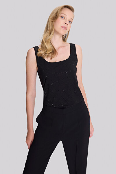 Naramaxx Kare Yaka Taş Detaylı Örme Bluz