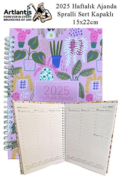 Artlantis 2025 Haftalık Ajanda Spralli Sert Kapak 1 Adet 15x22 cm Telli Ajand...