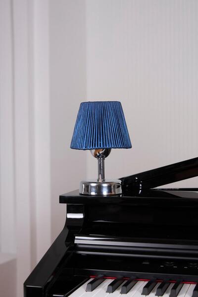 Maison Avf Deri Lacivert Kablosuz Masa Lambası Gümüş Ayaklı Abajur Aydınlatma