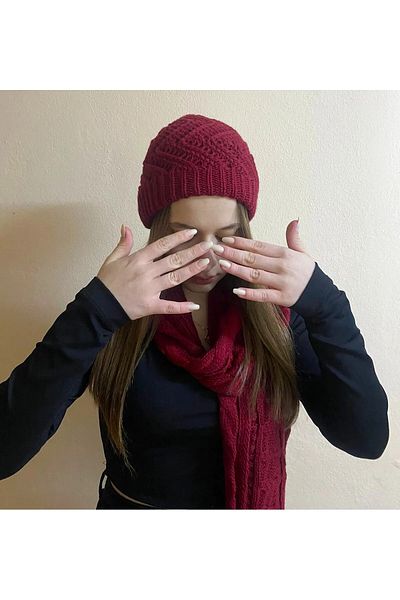 sema aksesuar Cadou de Ziua Îndrăgostiților - Set de eșarfe și bonete tricotate de culoare burgundă pentru femei - Set de 2 iarnă