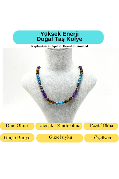YILDIZ DOĞAL TAŞ Sertifikalı Yüksek Enerji 55 cm Doğal Taş Kolye 925 Ayar Güm...