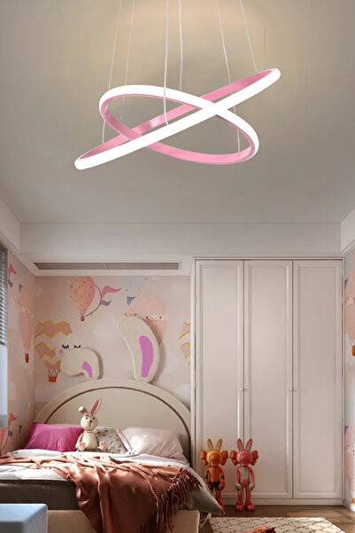 Modavize Sonya Modern Tasarım Çocuk Bebek Odası - Salon - Mutfak Pembe Renk Beyaz Ledli 2 Li Led Avize