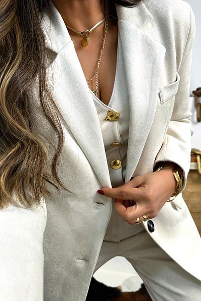 Sohotique By P Ecru Blazer Jacket - Buckskin Cover and Pocket Detail