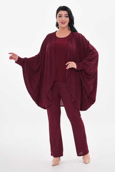 IŞILTI Plus Size Glittery Loose Evening Dress - Athlete Pants Set 5002