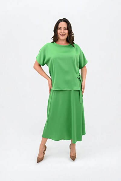 Koza Butik Women's Plus Size Satin Skirt Set 6310-25