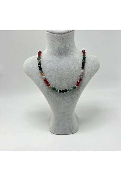 YILDIZ DOĞAL TAŞ Sertifikalı Nazar Akik Taşı 55 cm Doğal Taş Kolye 925 Ayar Gümüş Kilit Sistemi