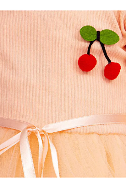 nc gift Kirazlı Uzun Kollu Pamuk Astarlı Tütü Etek Kız Çocuk Tüllü Prenses Elbise