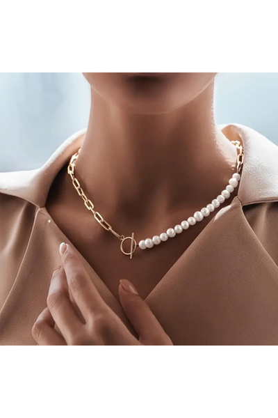 MEECY Gold İncili Zincir Kolye