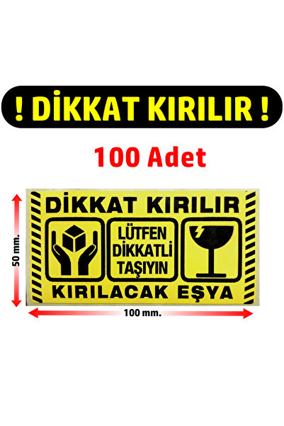 DİJİTAL BARKOD Dikkat Kırılır Sarı Zemin Sticker Fragile Kargo Uyarı Etiketi Dikkat Kırılacak Eşya 100 Adet