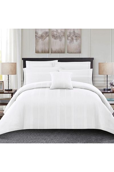 Donetella 7-Piece 300 TC Poly Cotton Striped King Duvet Set 240x260 cm