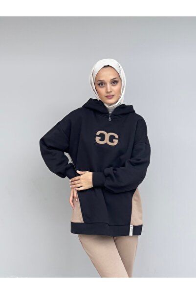 Garzia İtalia Garnili Kapüşonlu Fermuar Detaylı Sweat