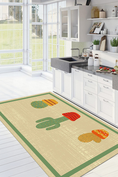 Viyana Home Dijital Baskılı Kaymaz Taban Yıkanabilir kaktüs Desenli Mutfak Ha...