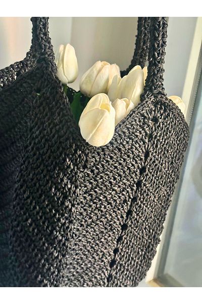 ixchel store Geantă de paie lalele neagră