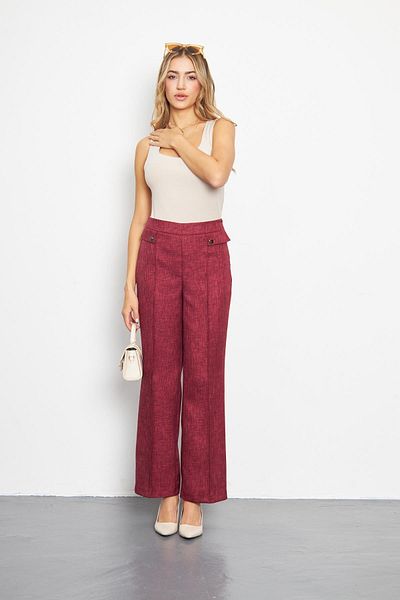 LOVELF Burgundy Wool Effect Trousers - Pocket Detail