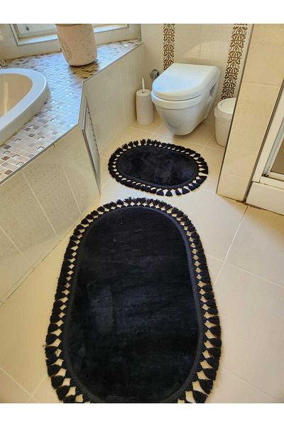 YTR HOME Covoraș de baie din 2 piese din pluș moale - bază anti-alunecare cu puncte, cu franjuri lavabil 60x100ve40x60cm