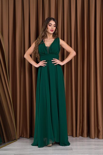 Neşeli Butik γυναικείο βραδινό φόρεμα σιφόν με σμαραγδένιο πράσινο λαιμόκοψη NB2027