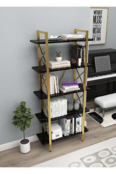 UmkaHome GOLD KİTAPLIK 5 Raflı Modern Kitaplık Metal Kitaplık Ev Ofis Rafı Dosya Kitap Rafı