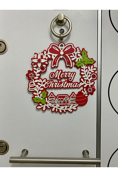 Mini Tasarım Atölyem Wooden Christmas Door Ornament - Merry Christmas
