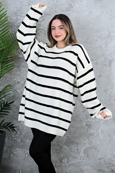 ATEMODAA Pulover pentru femei cu dungi OVERSIZE