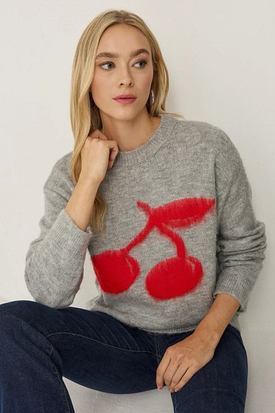 Hiccup Pulover din tricot cu model de cireșe, cu potrivire relaxată