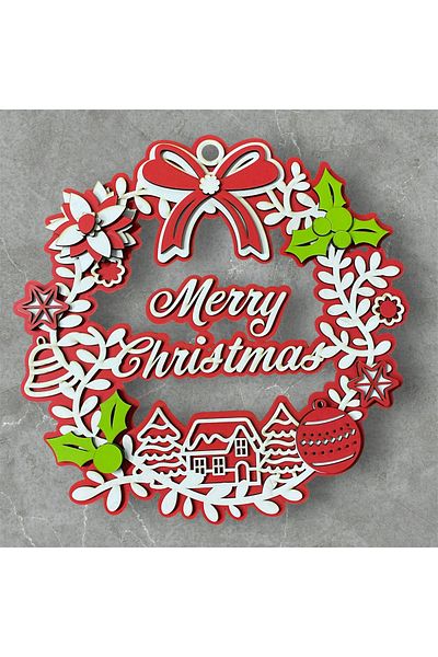 Mini Tasarım Atölyem Wooden Christmas Door Ornament - Merry Christmas