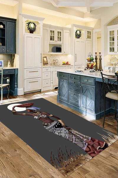 Viyana Home Dijital Baskılı Kaymaz Taban Yıkanabilir Siyahi Kadın Figürlü Mut...