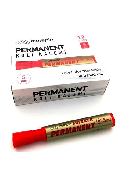 METAPİN Red Permanent Parcel Pen - 5mm, Pack of 12