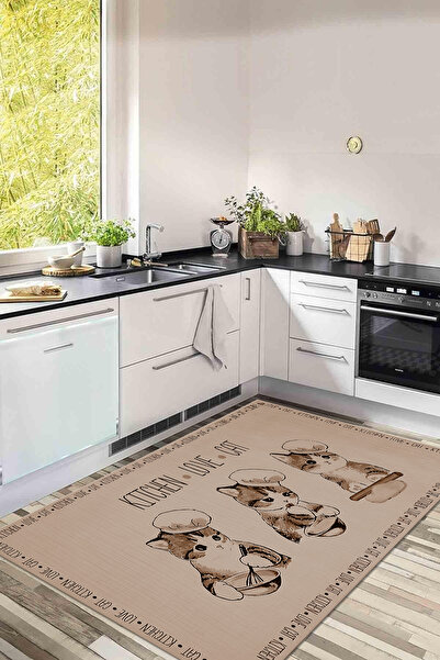 Viyana Home Dijital Baskılı Kaymaz Taban Yıkanabilir Kedi Figürlü Mutfak Halısı