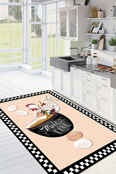 Viyana Home Dijital Baskılı Kaymaz Taban Yıkanabilir Tavuk Figürlü Mutfak Halısı