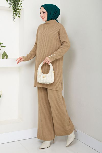 ModaMerve Set de tricotaje Latte - cu fantă laterală 5052KLN1035-M