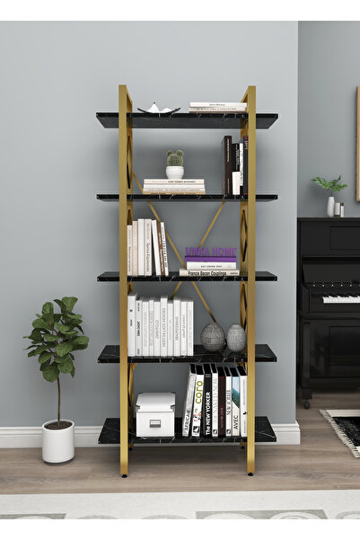 UmkaHome GOLD KİTAPLIK 5 Raflı Modern Kitaplık Metal Kitaplık Ev Ofis Rafı Dosya Kitap Rafı