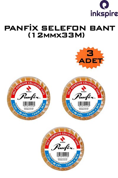 inkspire 12X33 Meters 3 Pieces Panfix Cellophone Tape - Compatible with Machines, Strong Adhesive Sela
