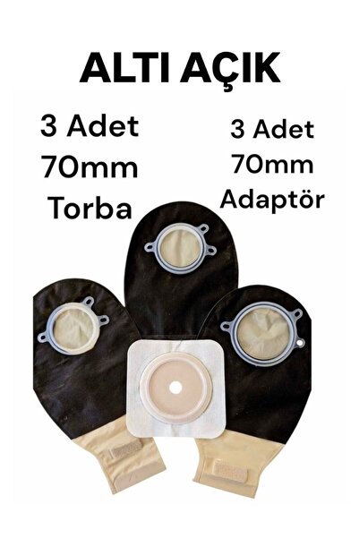 Shem 3 Adet Kolostomi Ve Ileostomi Torbası Altı Açık 70mm 3 Adet Adaptör 70mm...