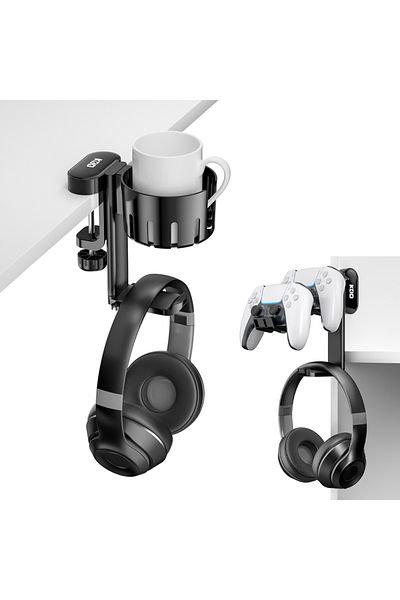 Choice Black Rotable Headphone Holder 2 In 1 Under Desk Clamp Headset Stand Replaceable Cup Holder For Univ