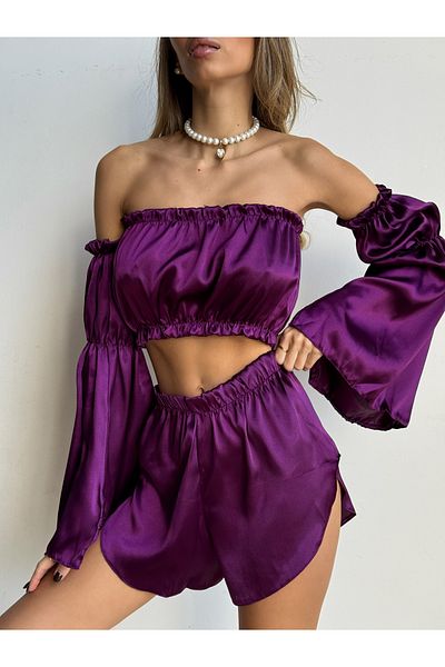 EDLİNGERİE Set de pijamale cu volane din satin Elsa Plum
