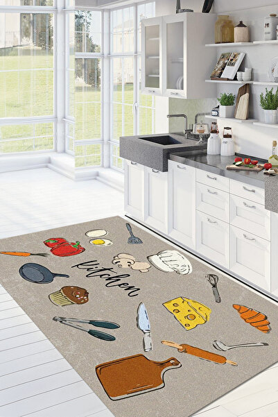 Viyana Home Dijital Baskılı Kaymaz Taban Yıkanabilir Mutfak Eşya Modelli Mutf...