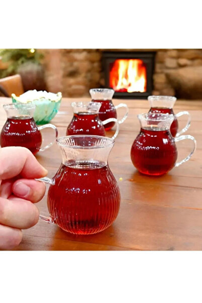 Vetrilexhome 6'lı Çizgili Keyfi Ala Borosilikat Cam 200ml Çay Bardağı