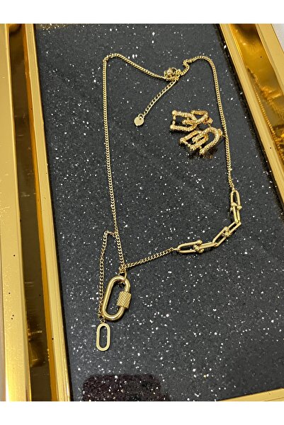 stainles steel Ataç Model Gold Çelik Kadın Kolye