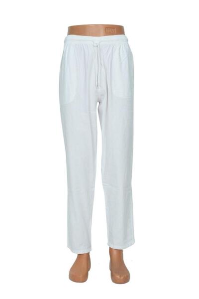 Sanalbolluk Elastic Men's Linen Trousers White Color