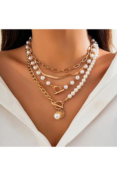 Store Luxury Design Artificial Pearl 4 Piece Style Necklace