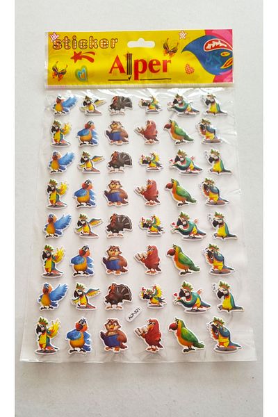 Modellino Autocolant cu relief Emoji de 30x17cm - Păsări cu fața zâmbitoare cu inimă, animale, steag, fructe și model de fluture