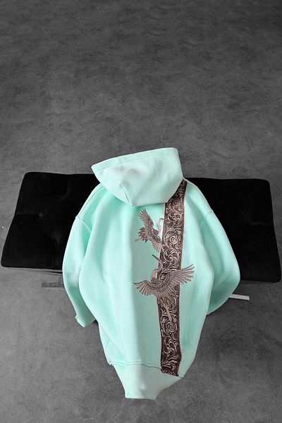Slatra Men's Green Fly Away Embroidered Hooded Oversize Sweatshirt