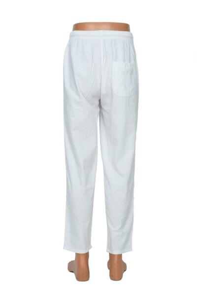 Sanalbolluk Elastic Men's Linen Trousers White Color