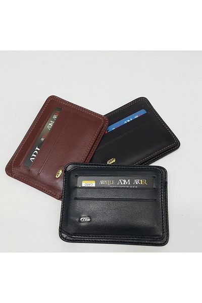 Arpelle Black-Tan-Brown Color Horizontal Model Genuine Leather Magnetic Card Holder