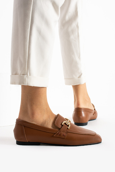 ALANCE Дамски ежедневни обувки Pufi от естествена кожа с плоска подметка и катарама, мокасини, балерини