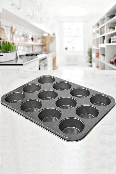 DORRY HOME Muffin Mold 12 Pieces Cake Cookie Cupcake Muffin Mold Bakery Capsule Tray Granite Coating