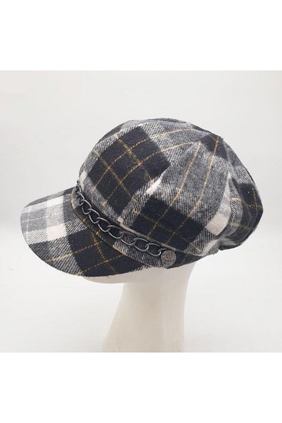 Sanalbolluk Black Color Square Patterned Brim Hat