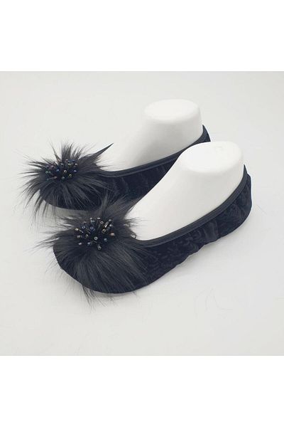 Sanalbolluk Black Stone Detailed Home Ballerinas and Booties