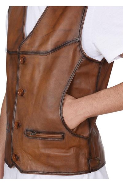 Sanalbolluk Tan Color Classic and Sports Model Leather Vest