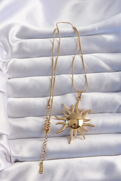 Skygo 316L Steel Chain Gold Color Mirror Model Sun Necklace - Tj-Bko8985